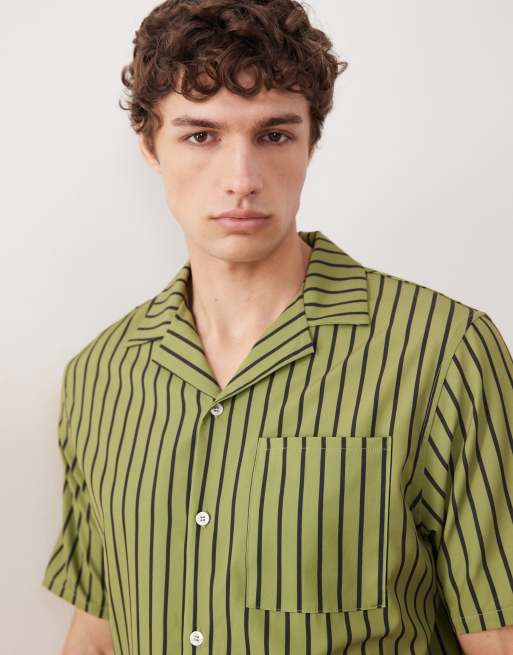 Free Society - Chemise de plage à manches courtes et rayures - Vert, 2 de 5