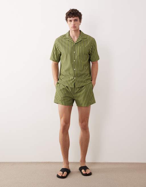 Free Society - Chemise de plage à manches courtes et rayures - Vert, 3 de 5