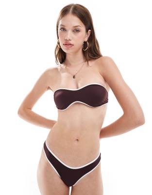 Free Society Free Society contrast bandeau bikini top in coffee and cream-Brown