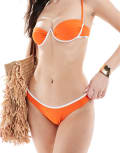 [Free Society] Free Society contrast high leg bikini bottoms in bright orange and white 6 Orange and white
