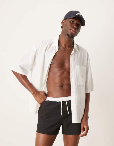 Free Society contrast trim swim short in black and white - view 1