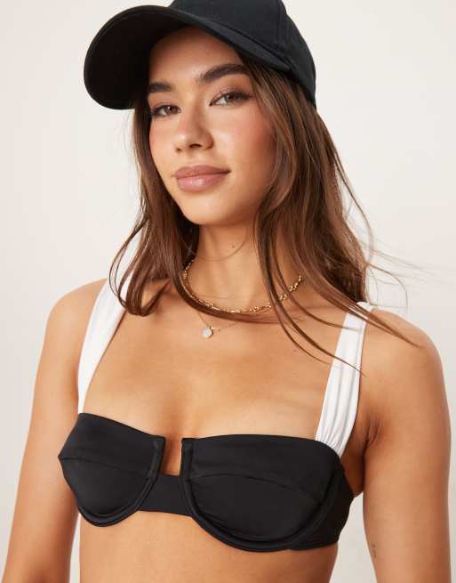 Free Society contrast underwire bikini top in black, 2 of 4