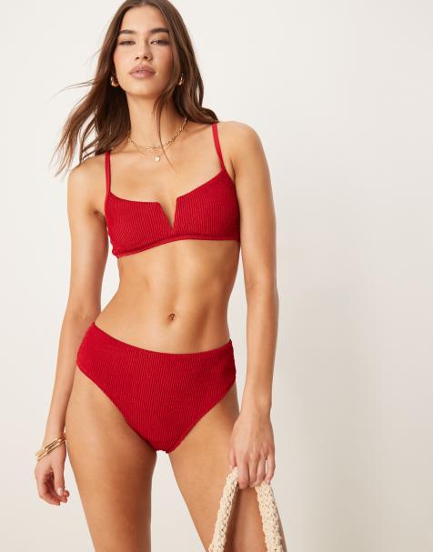 Free Society crinkle high waist bikini bottom in cherry red - view 1