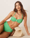 [Free Society] Free Society crinkle knot front bandeau bikini top in green 6 Green