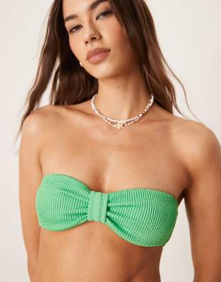 FREE SOCIETY CRINKLE KNOT FRONT BANDEAU BIKINI TOP 