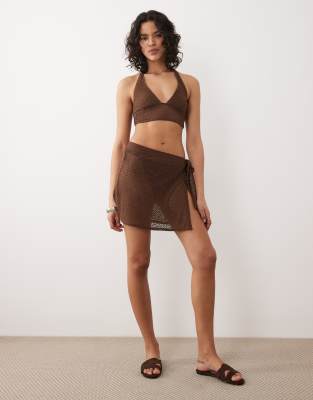 Free Society crochet mini sarong in dark brown