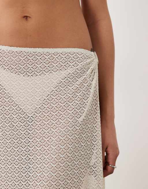 Free Society crochet side split maxi beach skirt in ivory, 4 of 5