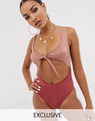 two tone cut out swimsuit