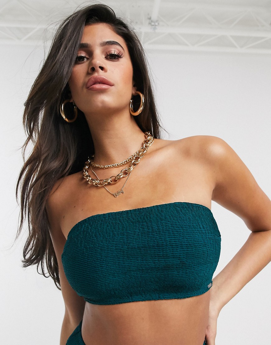 Free Society exclusive mix and match crinkle bandeau bikini top in teal-Green
