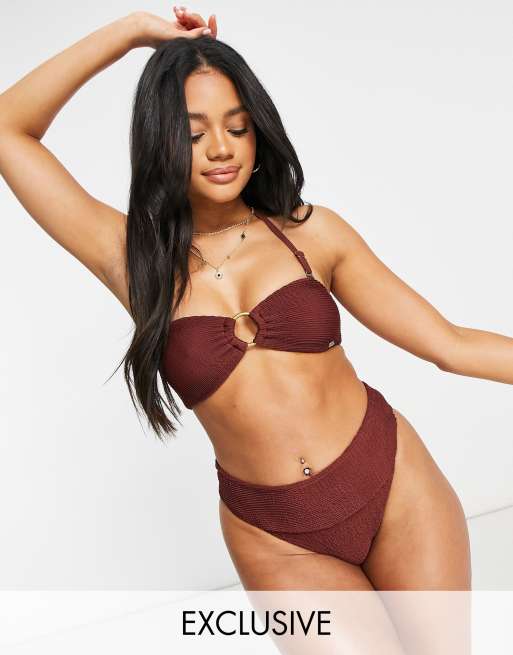 Free Society - Exclusivité - Mix and Match - Bas de bikini échancré à taille haute - Marron