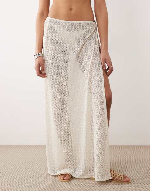 Free Society - Gehaakte maxi strandrok met zijsplit in ivoorwit, 2 van 5