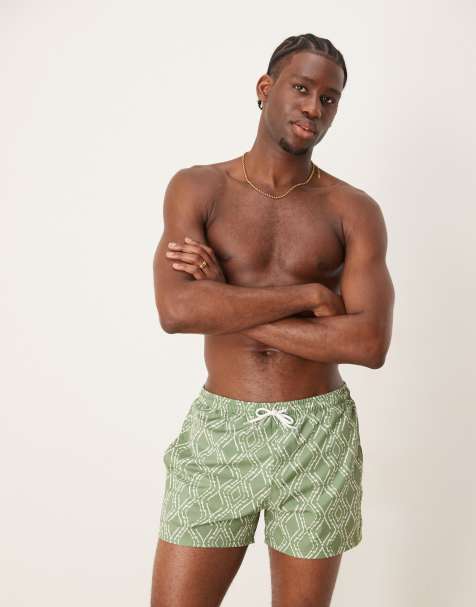 Free Society geo print swim shorts in green - view 1