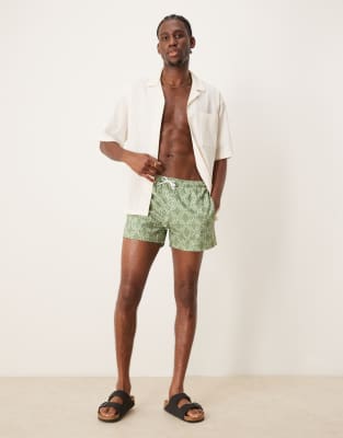 Free Society Geo Print Swim Shorts In Green