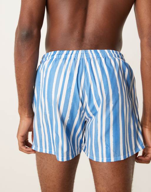 Free Society – Gestreifte Badeshorts in Blau, 2 von 4
