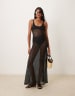 River Island – Crinkle-Badeanzug in Schwarz