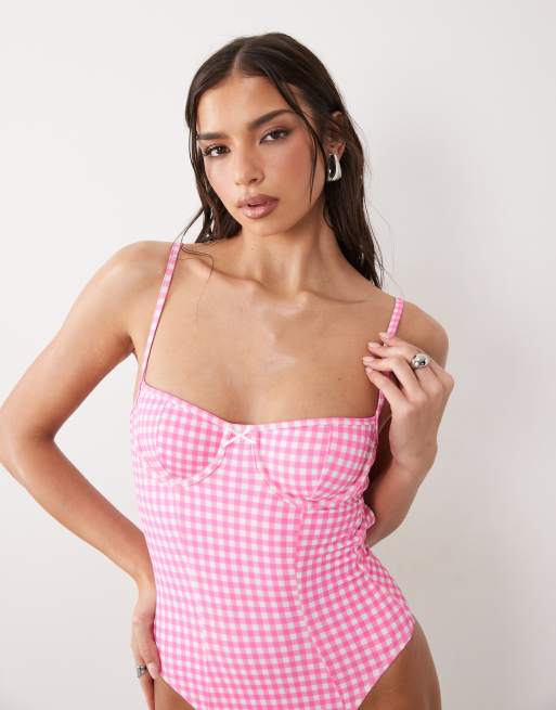 Free Society gingham underwire swimsuit in pink, 2 of 4