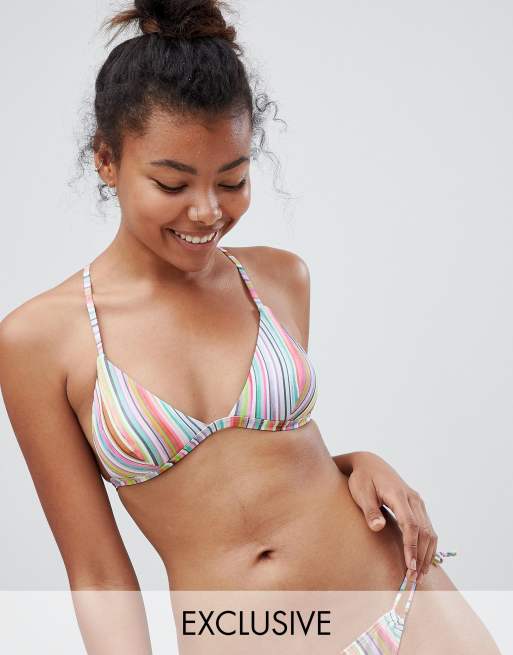 Free Society – Góra od bikini w paski z trójkątnymi miseczkami i skrzyżowanymi paskami na plecach