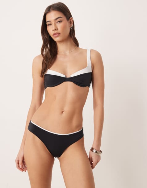 Free Society high rise bikini bottom with contrast trim in black - view 1
