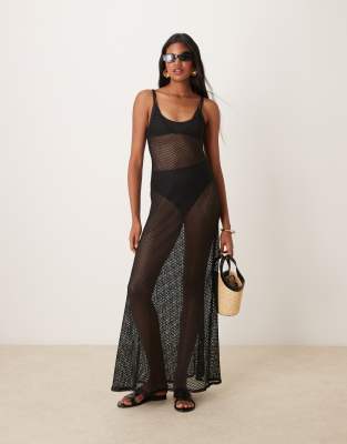 knit maxi beach dress in black