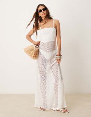 knit maxi beach dress in white