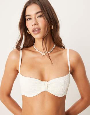 FREE SOCIETY KNOT FRONT TEXTURED UNDERWIRE BIKINI TOP 