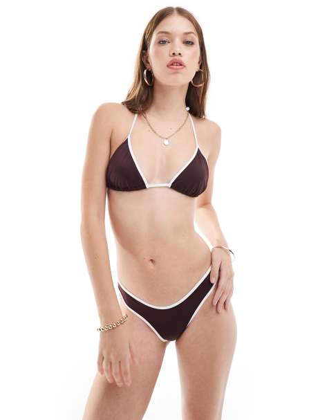 Free Society – Kontrastowa trójkątna góra od bikini w kolorze kawy i śmietanki - view 1