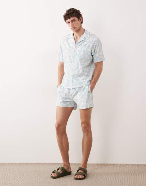 Free Society leaf print co-ord in vintage blue - view 1