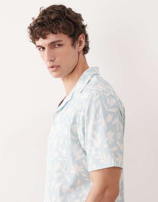 Free Society leaf print short sleeve beach shirt in vintage blue, 5 of 5