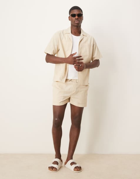 Free Society linen blend beach shorts in beige - part of a set - view 1