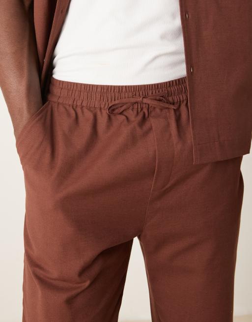 Free Society linen blend beach trouser co-ord in brown, 5 of 5