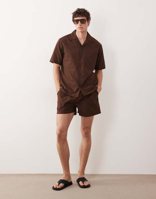 Free Society linen blend short sleeve shirt in dark brown, 2 of 5
