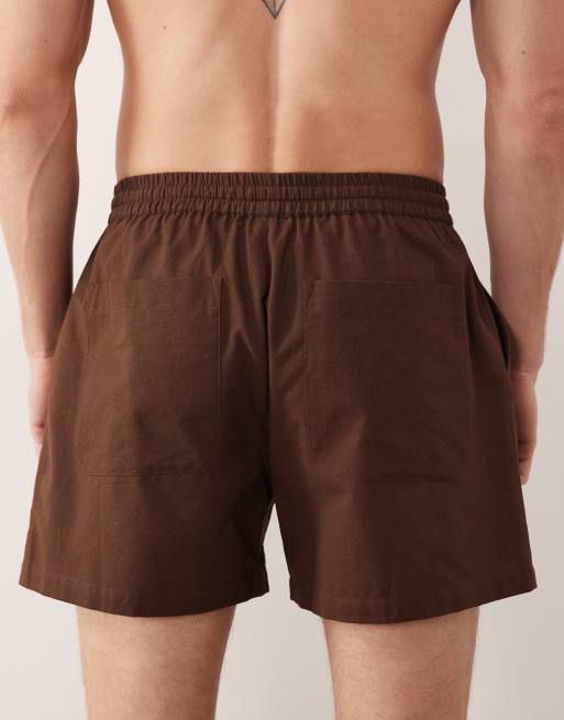 Free Society linen blend shorts in dark brown, 4 of 5