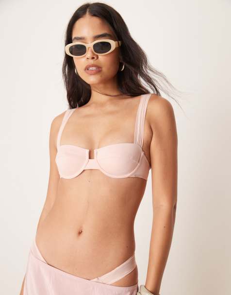 Free Society mesh ruched side bikini bottom in ballet pink