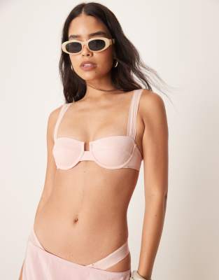 mesh ruched side bikini bottom in ballet pink