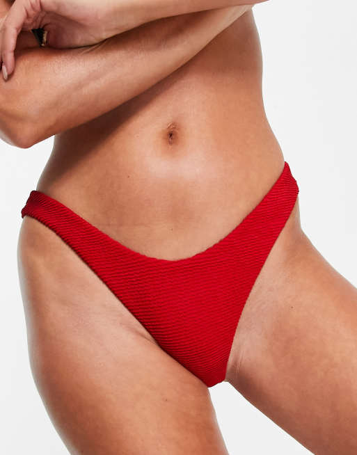 Free Society mix and match crinkle high leg bikini bottom in red , 4 of 4