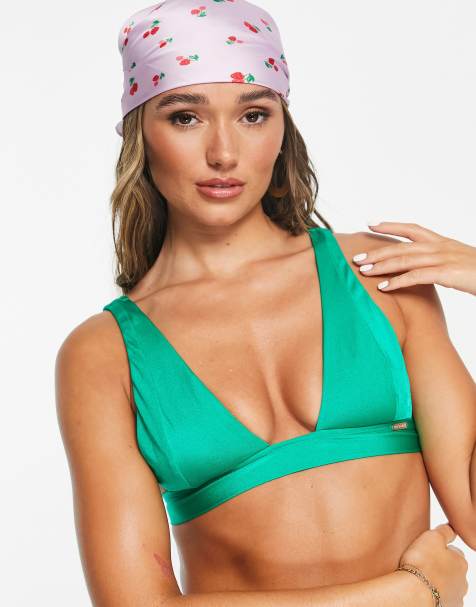 Free Society mix and match deep band triangle bikini top metallic green - view 1
