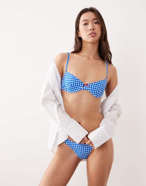 Free Society Mix and Match gingham bikini set in mid blue - view 1