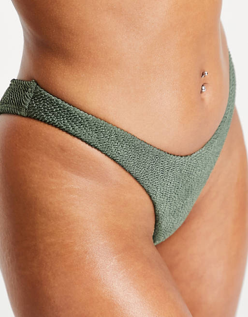 Women Free Society mix and match high leg scrunch bikini bottom in khaki 