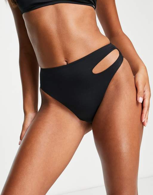 Free Society mix and match high waist high leg slash bikini bottoms in black