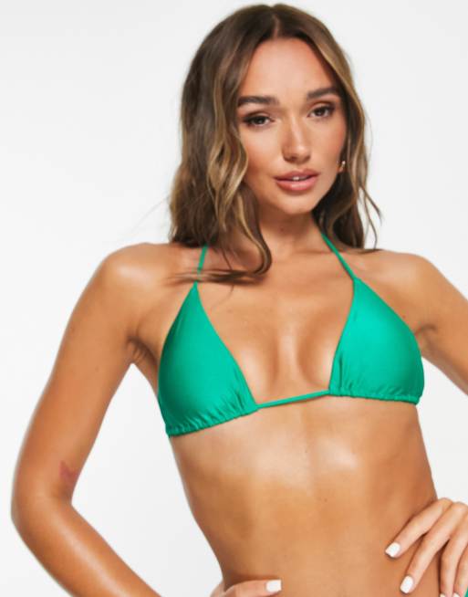 Free Society mix and match multiway triangle bikini top in metallic green , 3 of 4