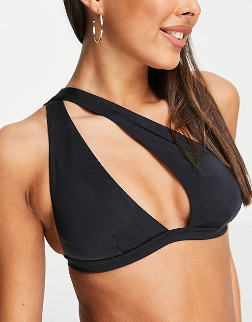 Free Society mix and match one shoulder cut out bikini top in black