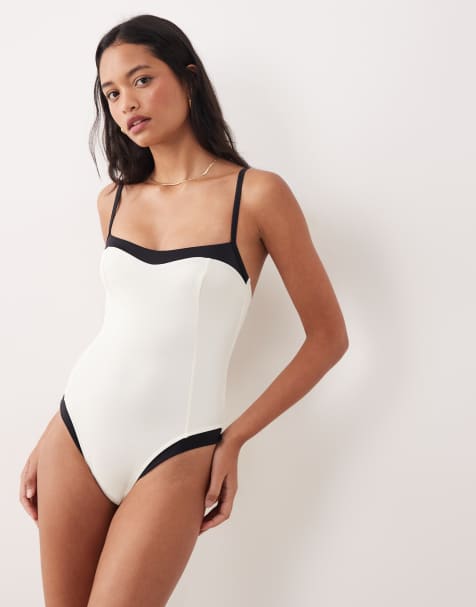 Free Society monochrome swimsuit in white - view 1