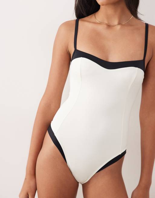 Free Society monochrome swimsuit in white, 3 of 4