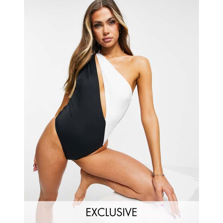 Black One Shoulder Scuba Swimsuit