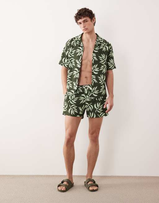 Free Society palm print swimshort in khaki, 2 of 5
