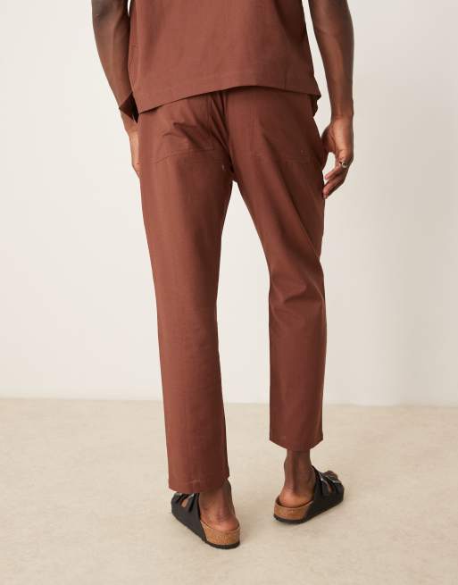 Free Society - Pantalon de plage d'ensemble en lin mélangé - Marron, 2 de 5
