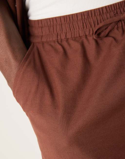 Free Society - Pantalon de plage d'ensemble en lin mélangé - Marron, 3 de 5