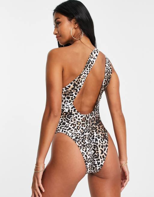 Leopard print sale one shoulder swimsuit