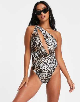 one shoulder leopard swimsuit