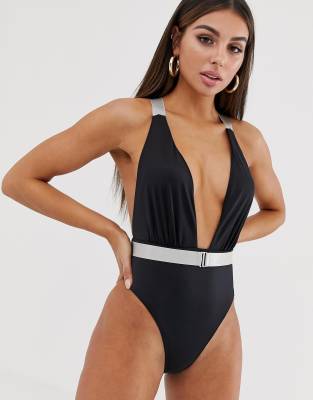 plunge belted swimsuit